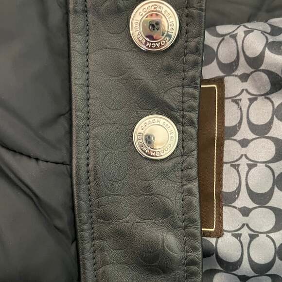 Coach New York Black Puffer Jacket with Leather Trim, Women's Size M - Picture 5 of 6